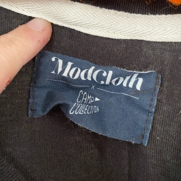 ModCloth 2 XL black w red orange yellow white blue stripes around chest and arms - Picture 3 of 4